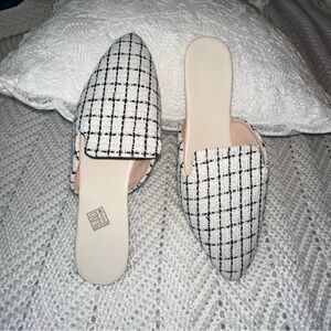 Chic White and Black Plaid Women's Mules 42